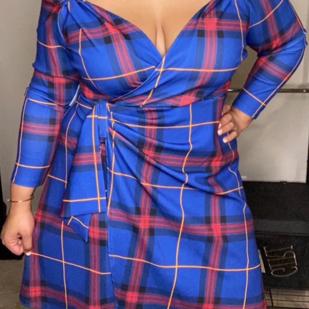 Fashion To Figure Plaid Faux Wrap Dress